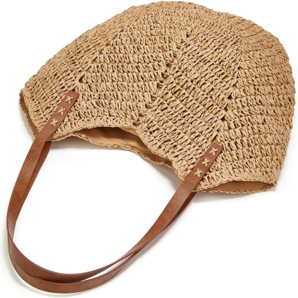 Summer Casual Straw Tote Bag Large Capacity Woven Shoulder Handbag for Summer Be - Picture 3 of 7